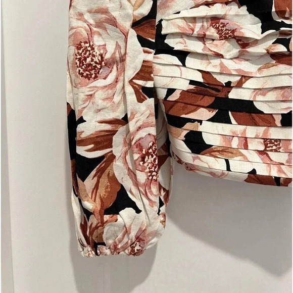 Express Floral Print Linen Blend Ruched Cropped Top NWT - Picture 5 of 16